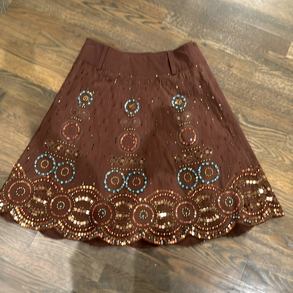 Basil and Maude embroidered embellished beaded brown western skirt size 6 - Picture 4 of 12